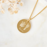 Amelia Disc Handprint / Footprint Necklace | Childrens Handprints Enraved | Keepsake Jewellery