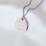 Amelia Disc Silver Actual Handwriting Necklace | Handwriting Jewellery | Signatures Engraved